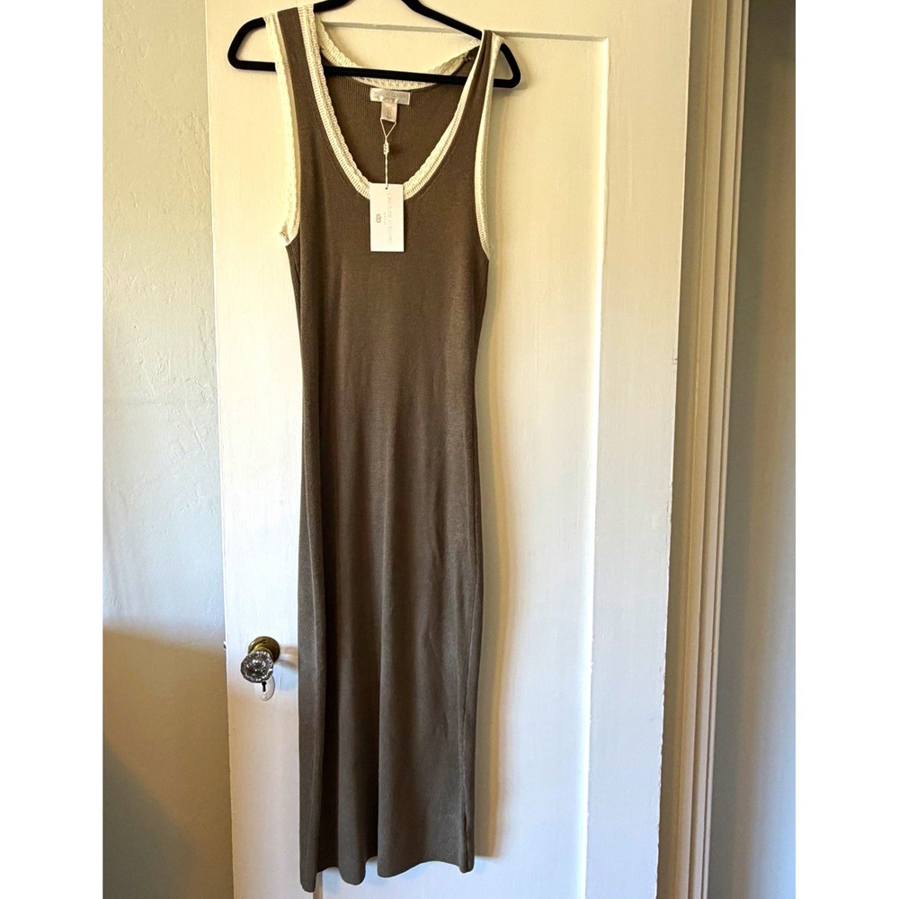CAROLINE CONSTAS M Ribbed Knit Maxi Tank Dress Contrast Trim NWT